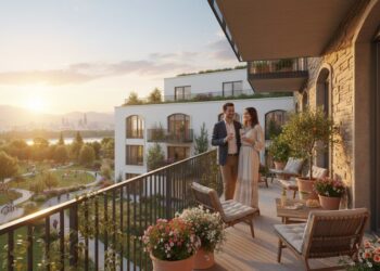 זוג עומד על מרפסת