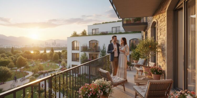 זוג עומד על מרפסת